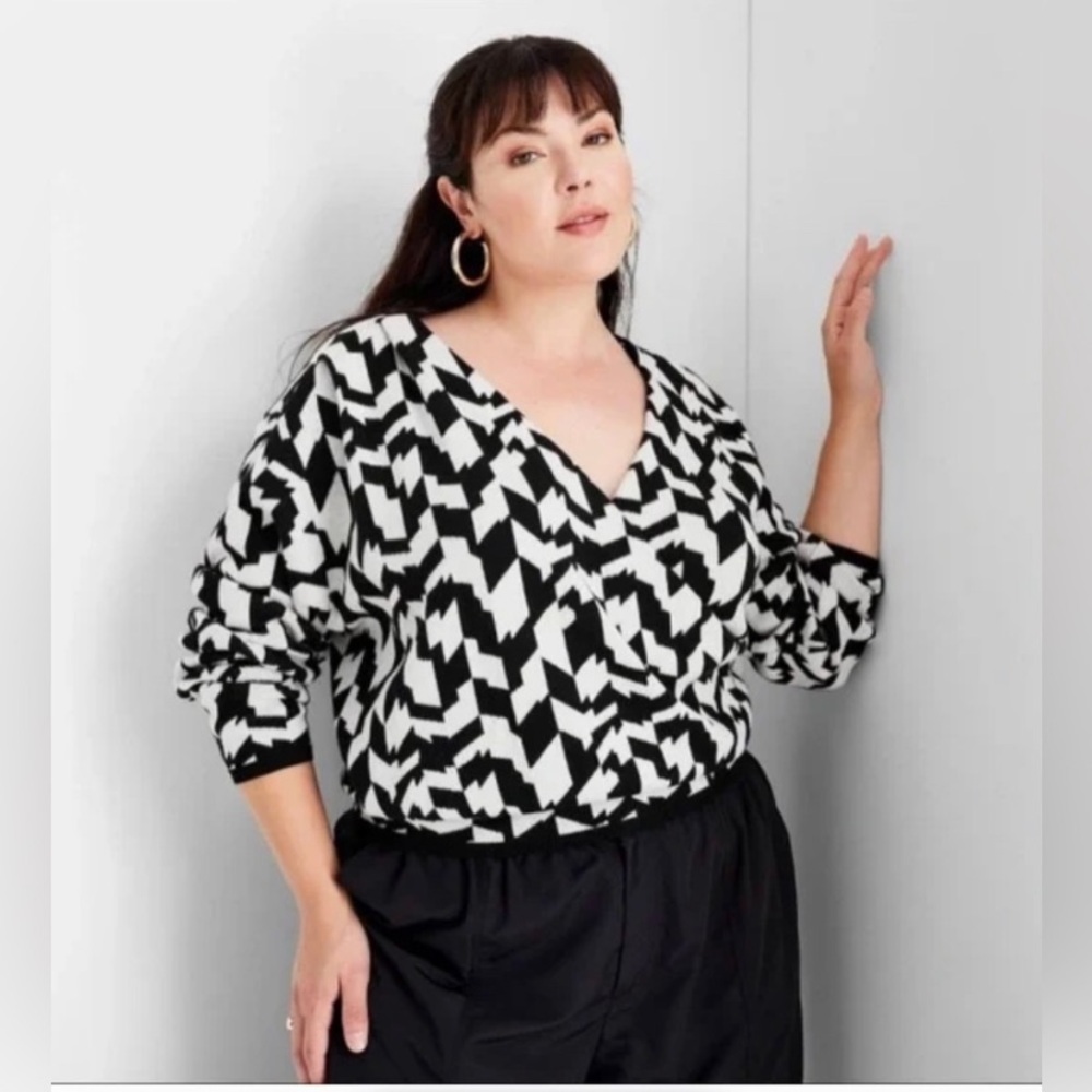 Future Collective Kahlana Barfield Brown geometric print wrap sweater